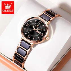 OLEVS Original Top Brand Elegant Trend Design Waterproof Watch for Women Luxury Ceramic Fashion New Business Quartz Watch Woman