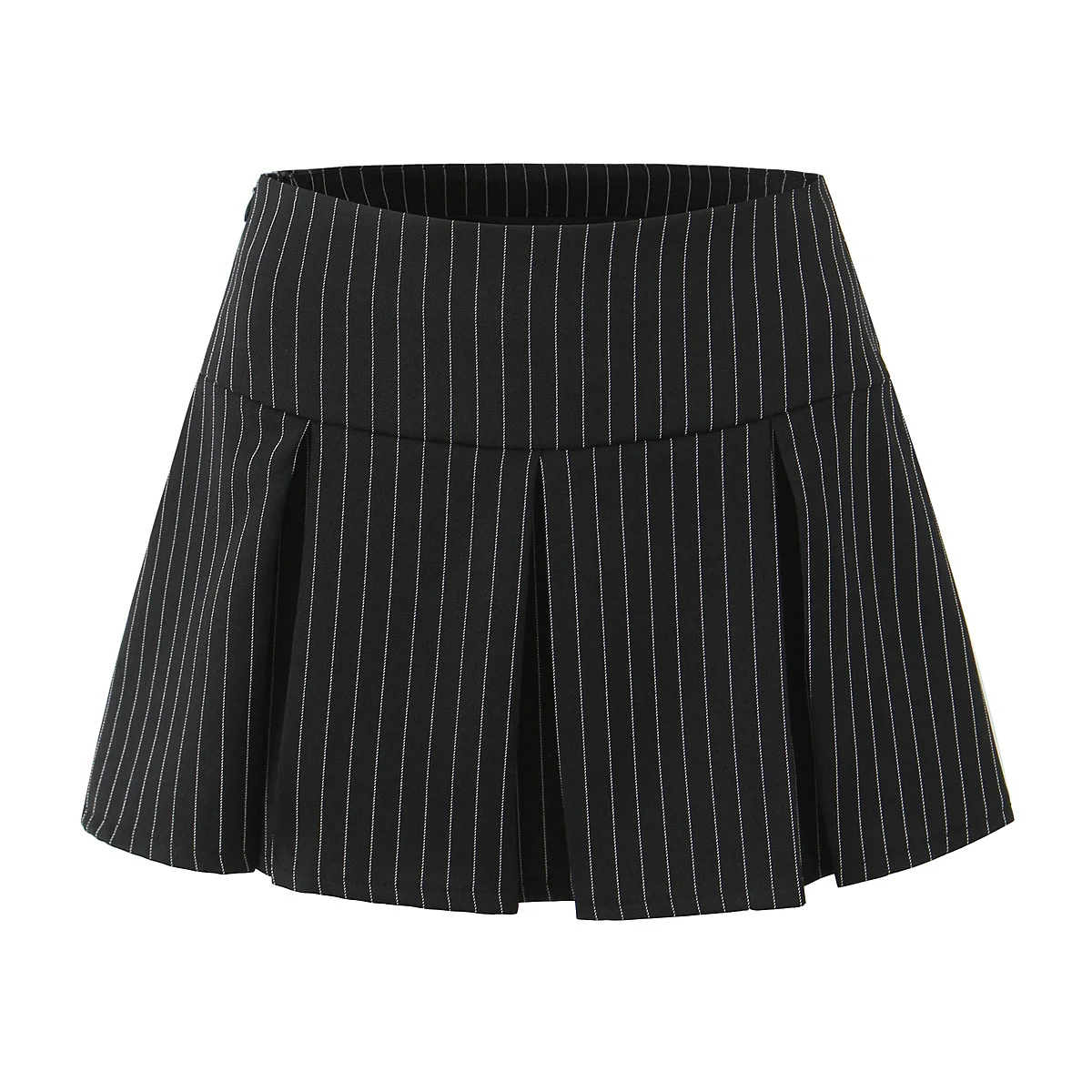 2025 Black Striped Bow Ruched Chest Hook Buttons Crop Top Women Low Waist Package Hips Pleated Mini Skirt Suits 2 pieces 1 Set