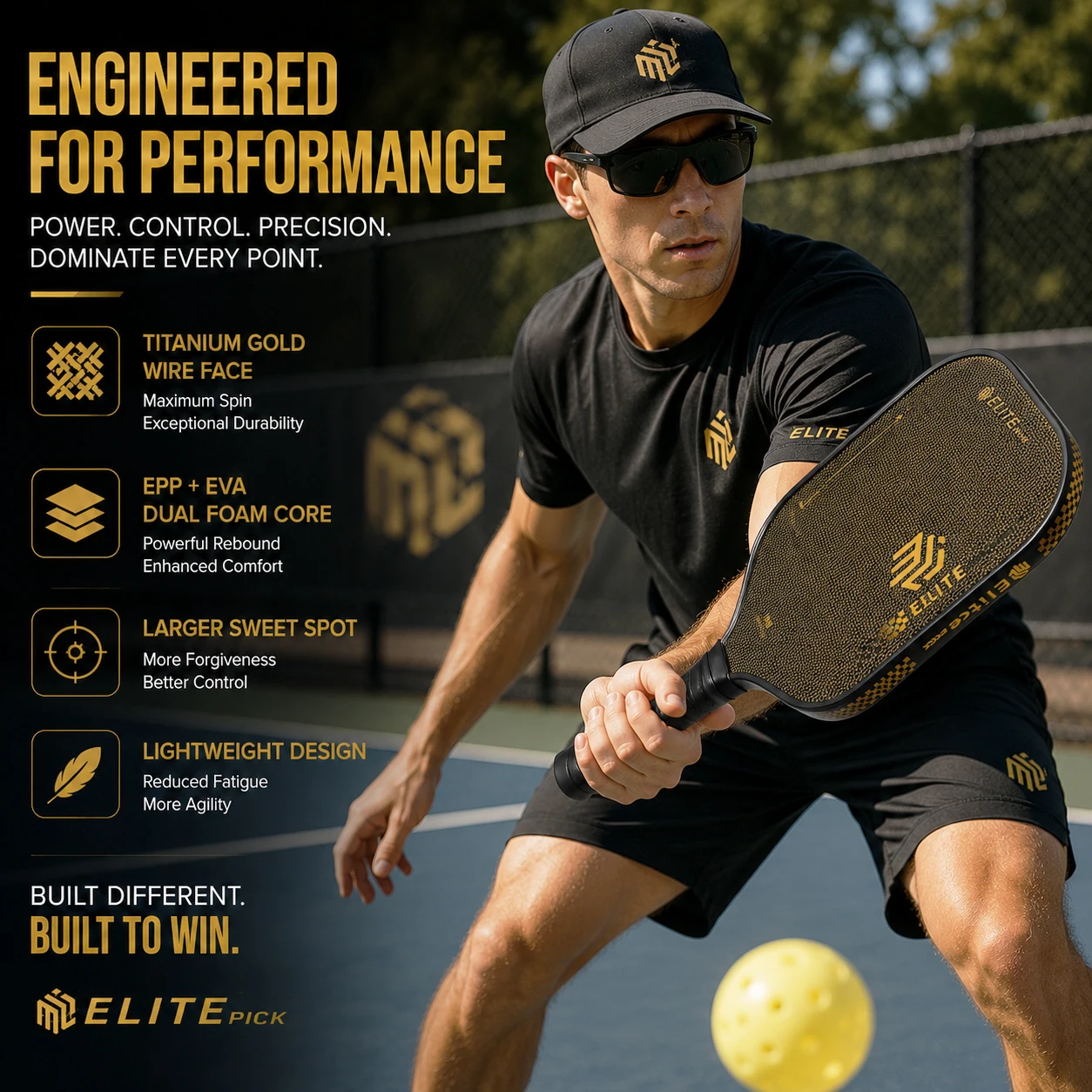 ELITE PICK Titan-Draht Carbonfaser Pickleball-Schläger, EPP EVA DUAL FOAM CORE, Raue Stoff-Texturierte Schlägerfläche – Detail 2