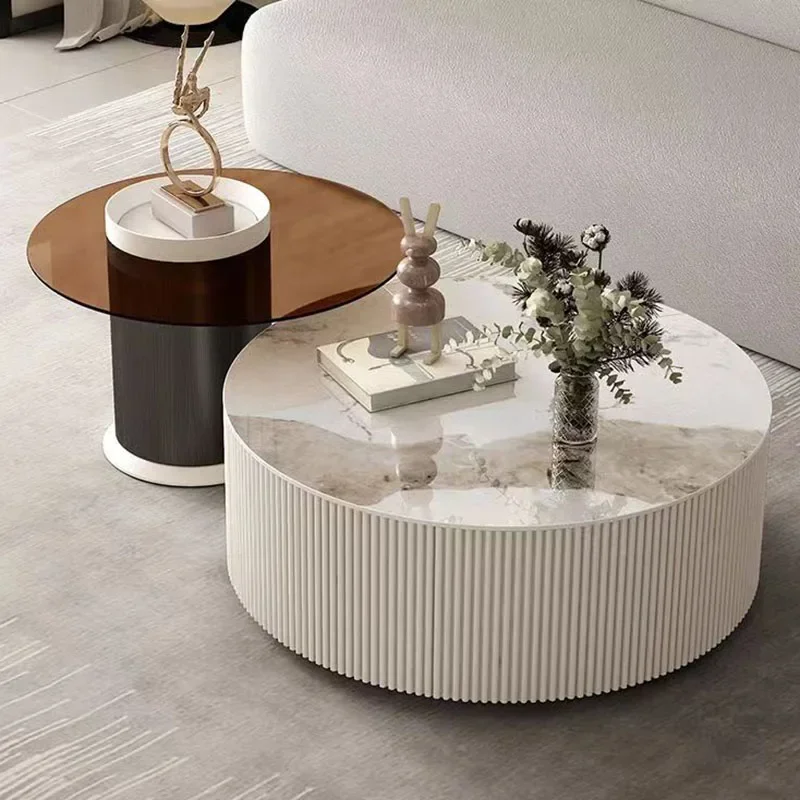 Low Small Sets  Table Small Minimalist Round Design Marble  Table White Glass Mesa Auxiliar Salon Home Decor