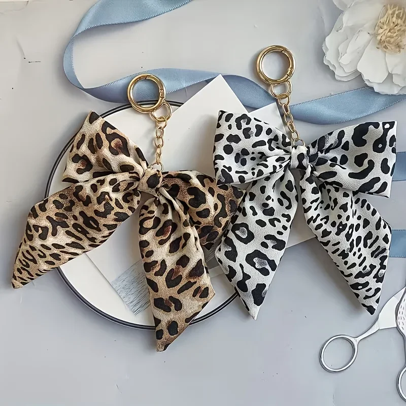 Single Leopard Print Bowknot Bag Charm | Elegant Zinc Alloy Keychain Accessory for Women'S Handbags, Wallets, and Keychains | Durable and Fashionable Design