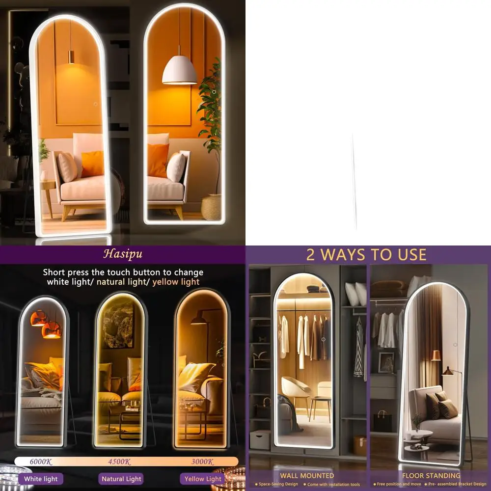 

Зеркало в полный рост с LED-подсветкой, 56 x 16 дюймов, с регулируемой яркостью и затемнением, белая металлическая рама для спальни, гардеробной, лифтерной комнаты