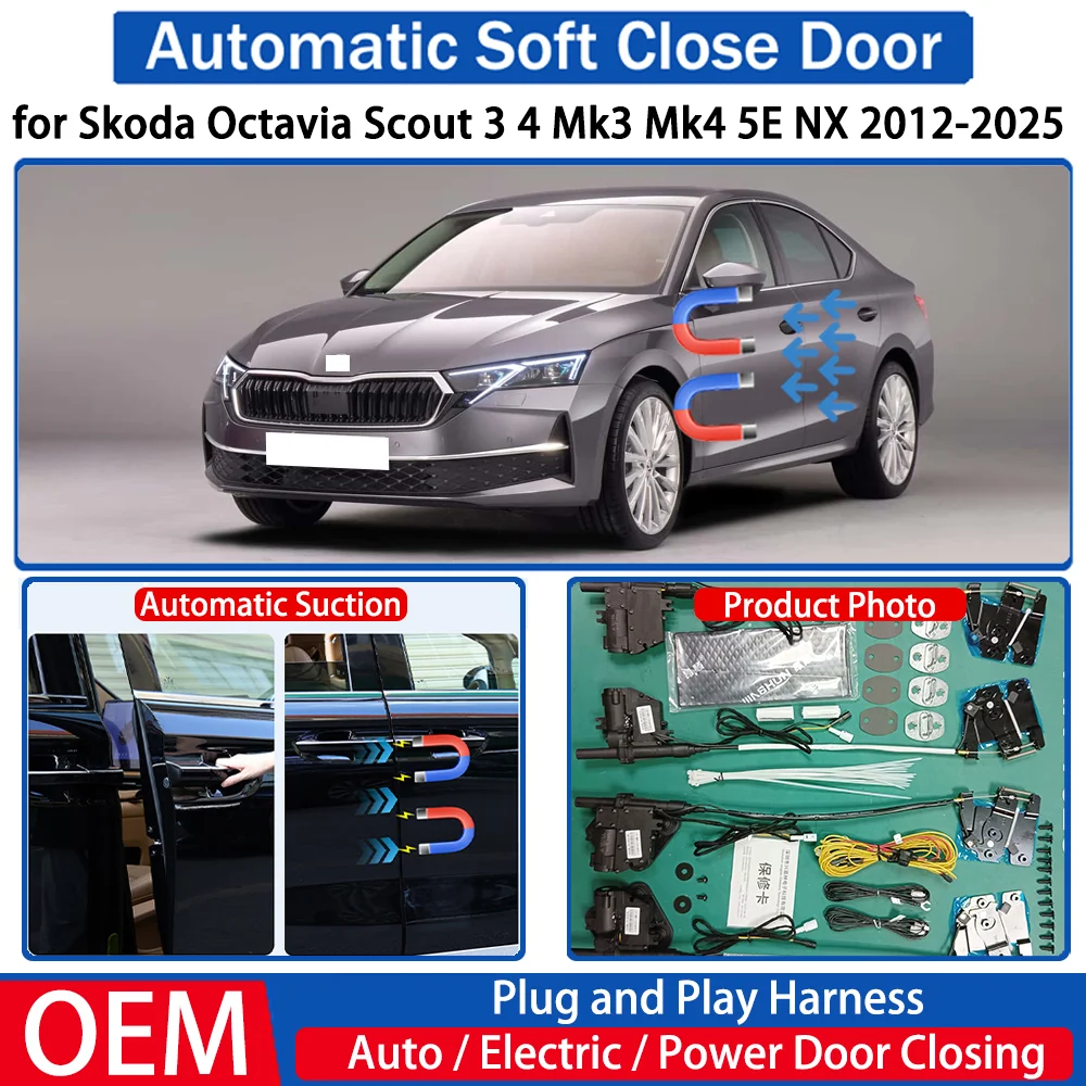 for Skoda Octavia Scout 3 4 Mk3 Mk4 5E NX 2012-2025 Car Automatic Soft Close Door Electric Suction Kit Auto Power Closing System