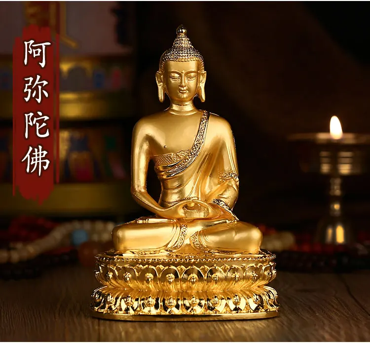 14cm Asia Thailand HOME CAR SHOP altar gilding buddha statue Amitayus Amitabha BLESS family safe bronze