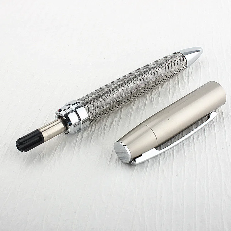 Luxury Steel Wire Weaving Metal Ballpoint Pen, Stripes Ballpoint Pens  Rotate Metal Rollerball Pens