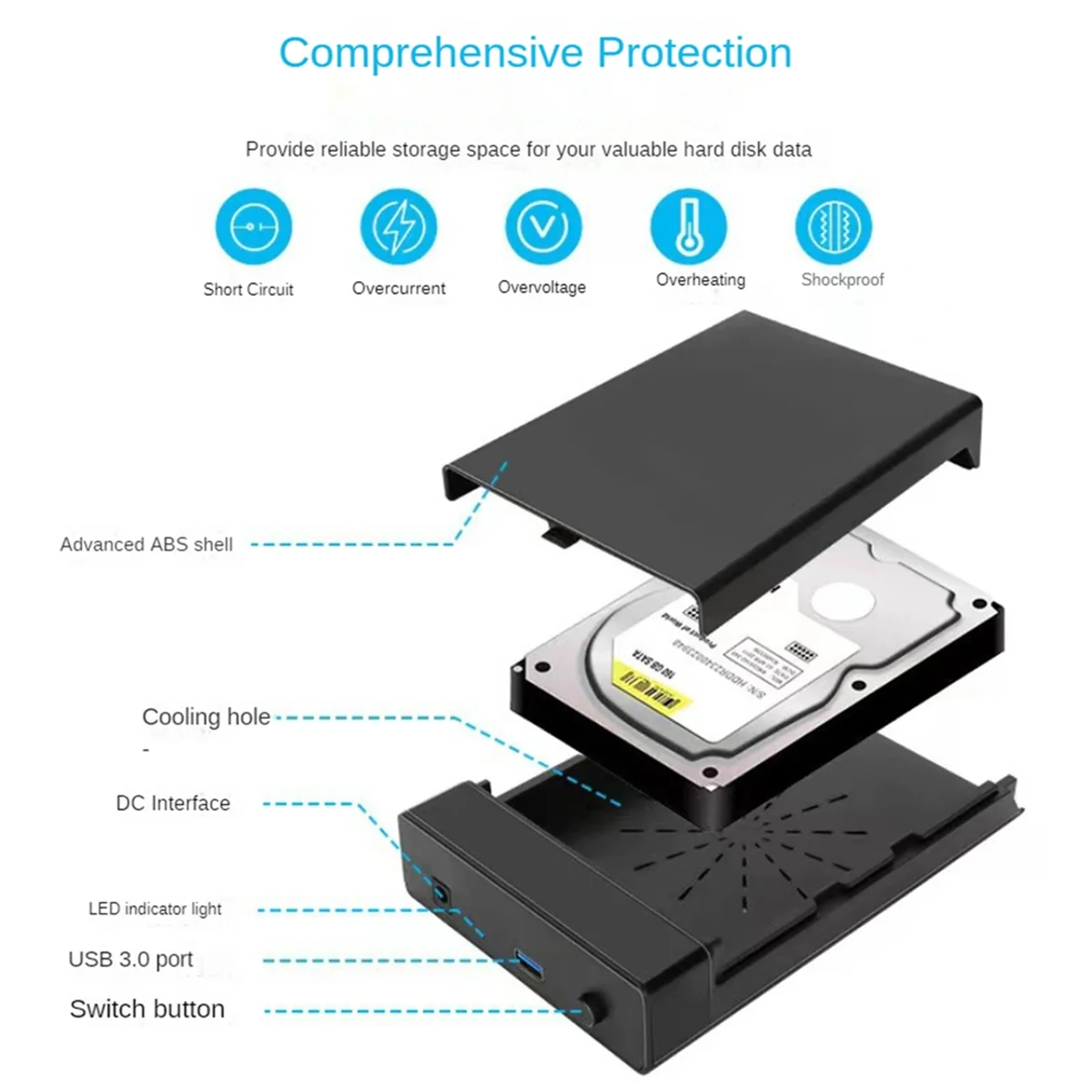 

N27R External HDD Case 2.5/3.5 Inch SSD External Hard Drive Box Enclosure SATA to USB 3.0 Hard Disk Case Adapter EU Plug