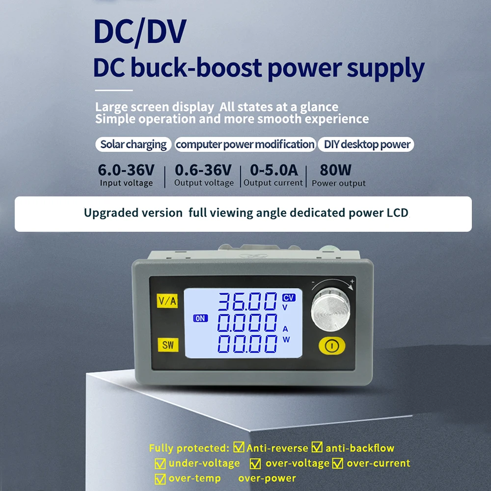 DC Adjustable Voltage Regulator Power Supply with Constant Voltage and Current Charging Module, Input Voltage of 6 - 36V