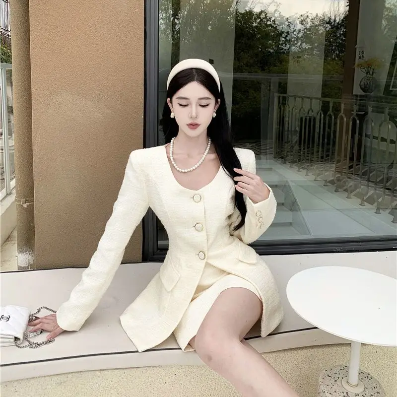 Spring Temperament Long-sleeved Tops Jackets Women's High-waisted Slim Skirts Two-piece Suits