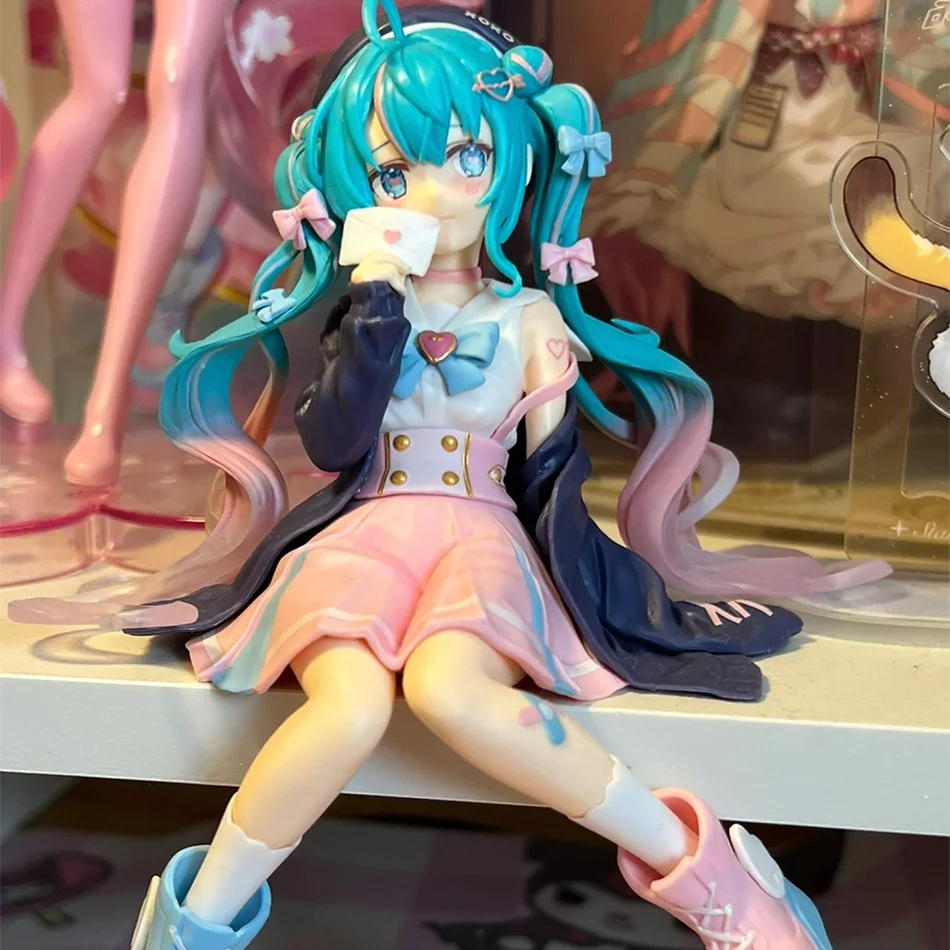 New Hatsune Miku Anime figure Pink sakura sitting position PVC 13CM Action figure model toy decoration collect gifts