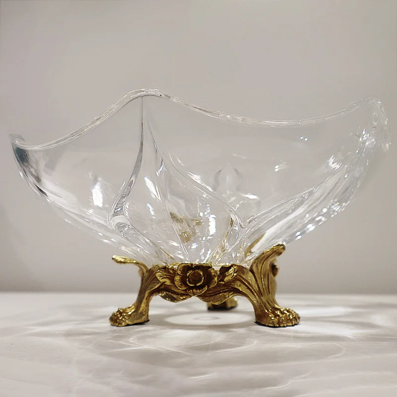 Home Decor European  fruit plate with brass stand crystal fruit plate candy dish wholesale