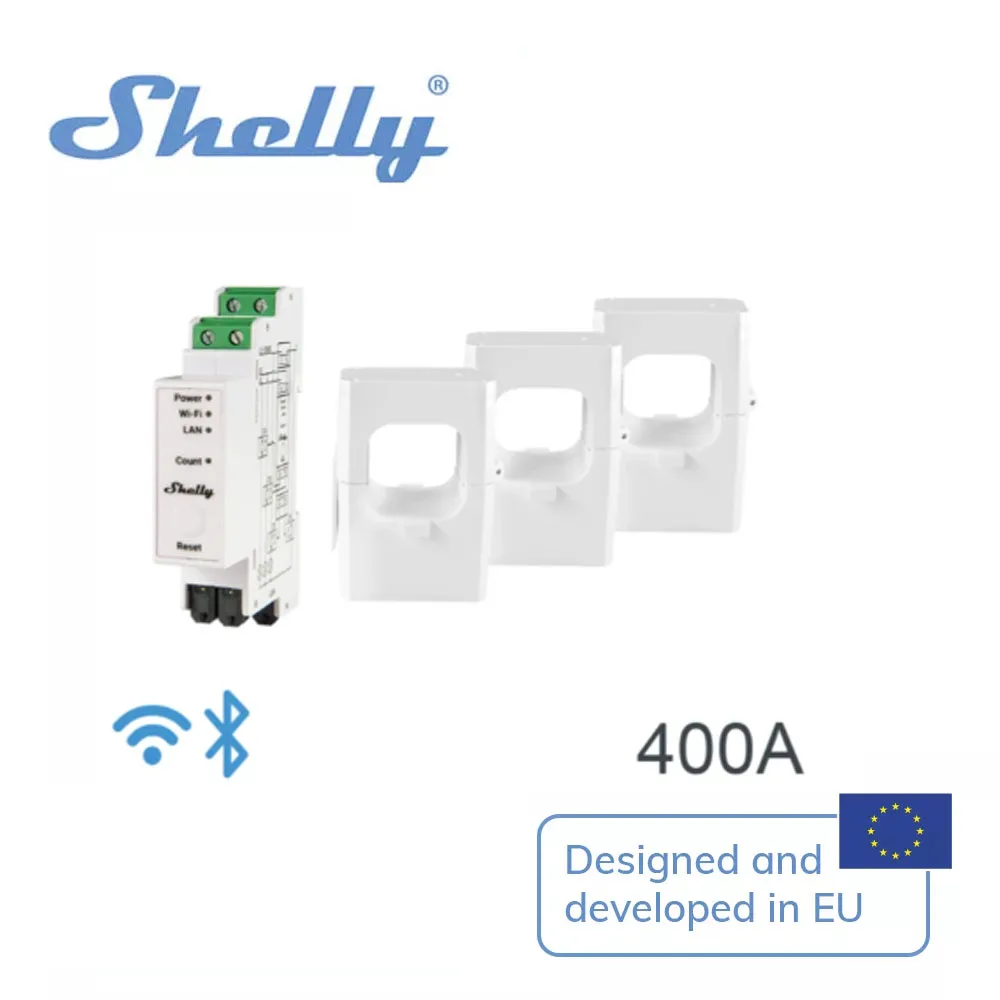 Shelly Pro 3EM 400A DIN Rail Mountable Phase Energy Meter Measure 400 A Each Phase Neutral Photovoltaic Ready Photovoltaic