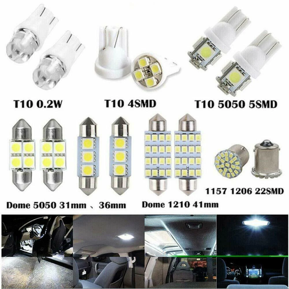 차량 내부 조명 돔 트렁크 지도 번호판 램프 전구, 14X 백색 LED