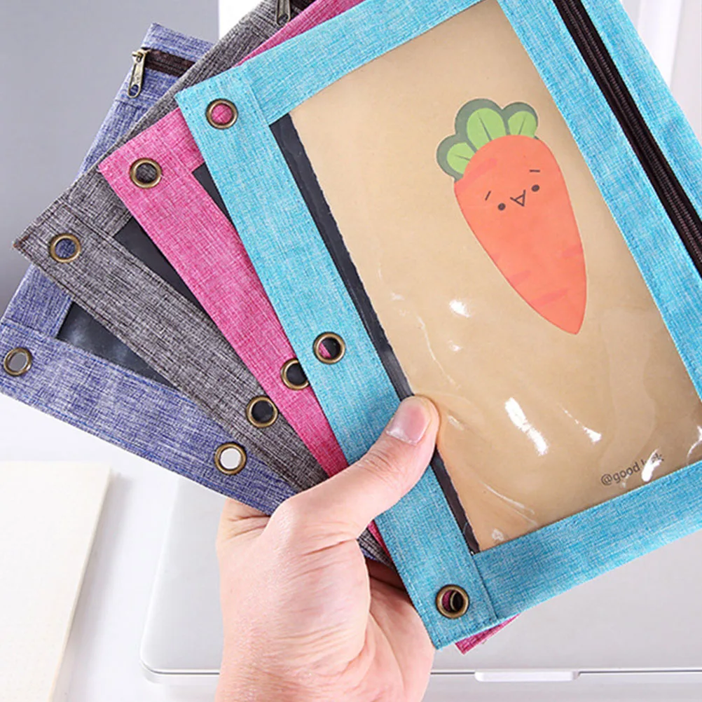 4 stks Bestand Penhouder Oxford PVC Rits Bindmiddel Zakken 3-ring Notebook Document Opslag Draagbare Rits Bindmiddel Zakjes