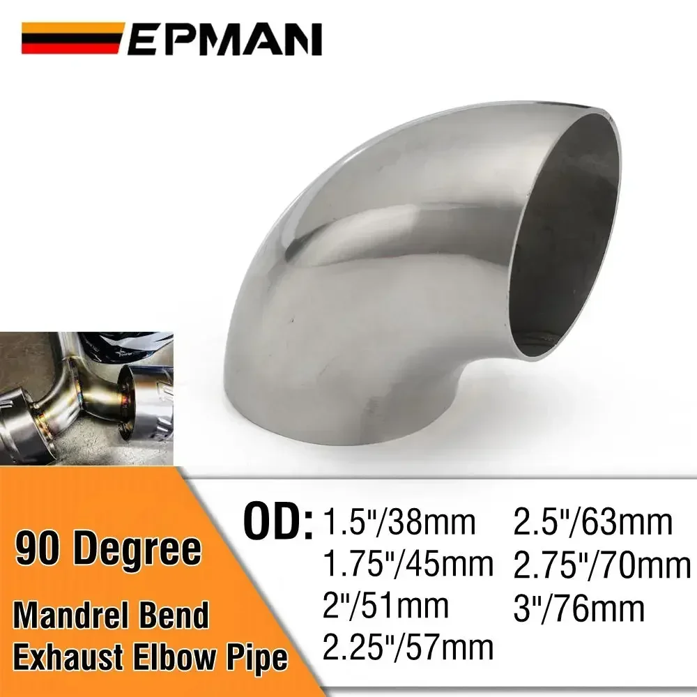 EPMAN SS 304 Mandrel Bend Elbow 90° Thickness 1.5MM Suitable for Car Modified Exhaust Elbow Downpipe Muffler Cutout Pipe TKBXGG