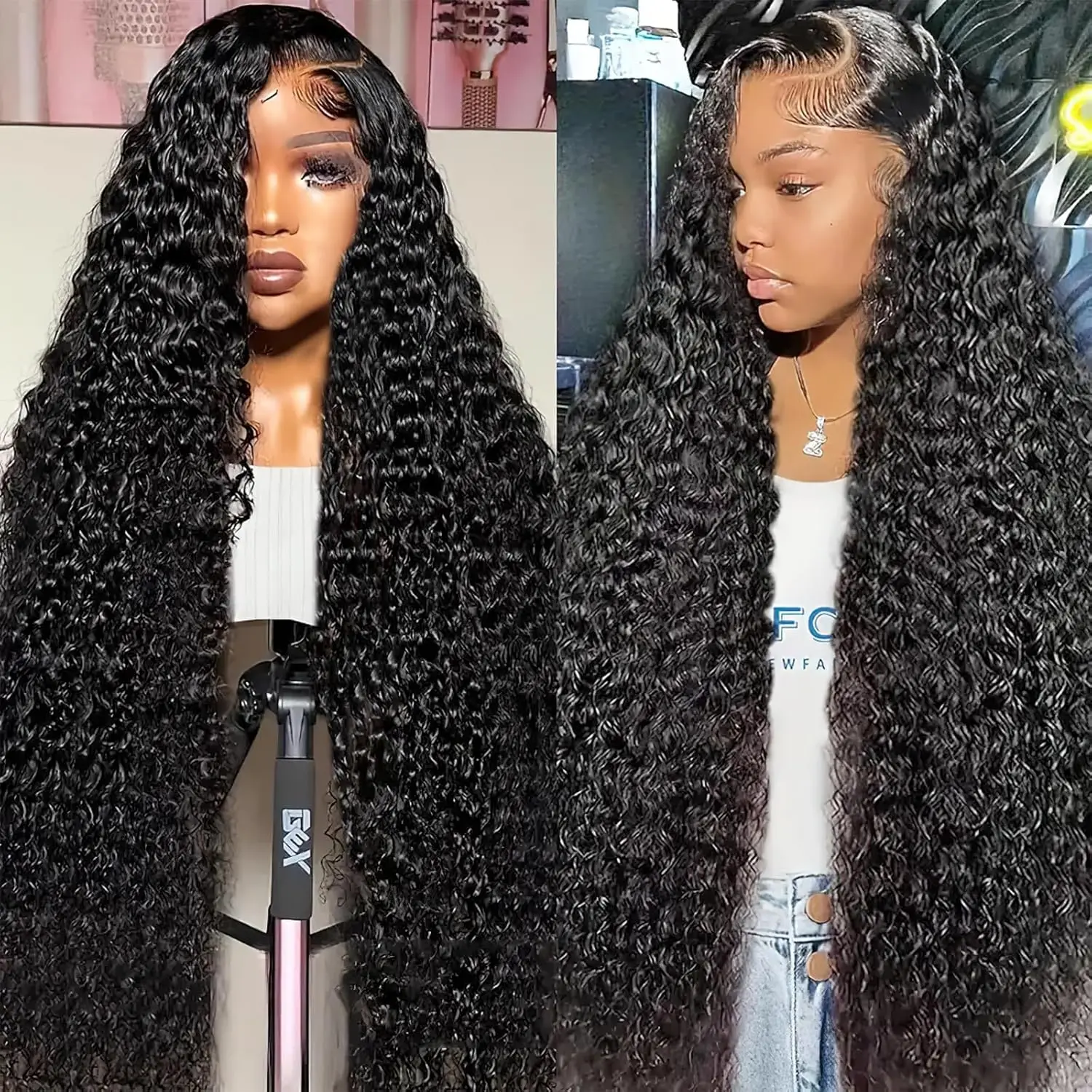 

13x4 Deep Wave Lace Front Wig 34 36 Inch Transparent Lace Frontal Wigs 200% Density Human Hair Pre Plucked 13x6 Black Color Wig
