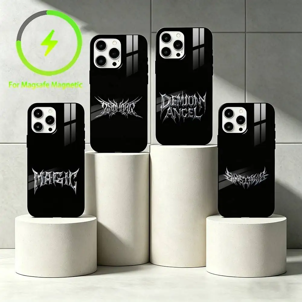 Y-Y2K electroplating Gothic font Phone Case For iPhone 17 16 15 14 13 12 Pro Max Plus for Mirror Wireless Magnetic Cover