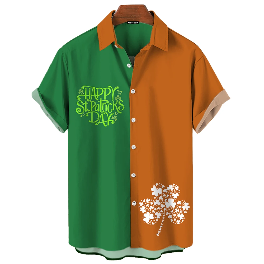 2024 St. Patrick's Day Clothing Men's Short Sleeve Tops Oversized Holiday Apparel Irish Shirts