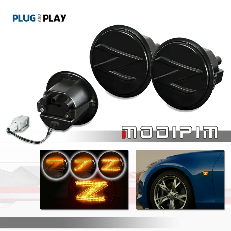 

Sequential Amber / White LED Car Front Side Marker Parking Lights / Fender Flare Turn Signal Lights For 2009-2020 Nissan 370Z