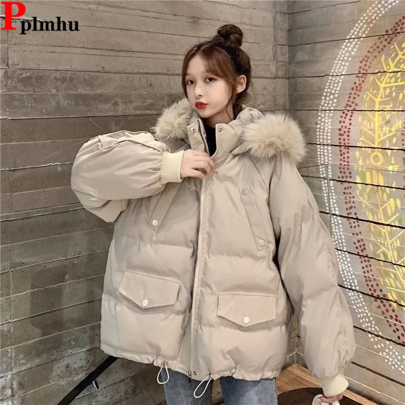 Thicken Winter Hooded Cotton Coats Tops Korea Casual Loose Casaco Snow Wear Warm Fashion Chaqueta Elegant Women Ceketler Abrigos