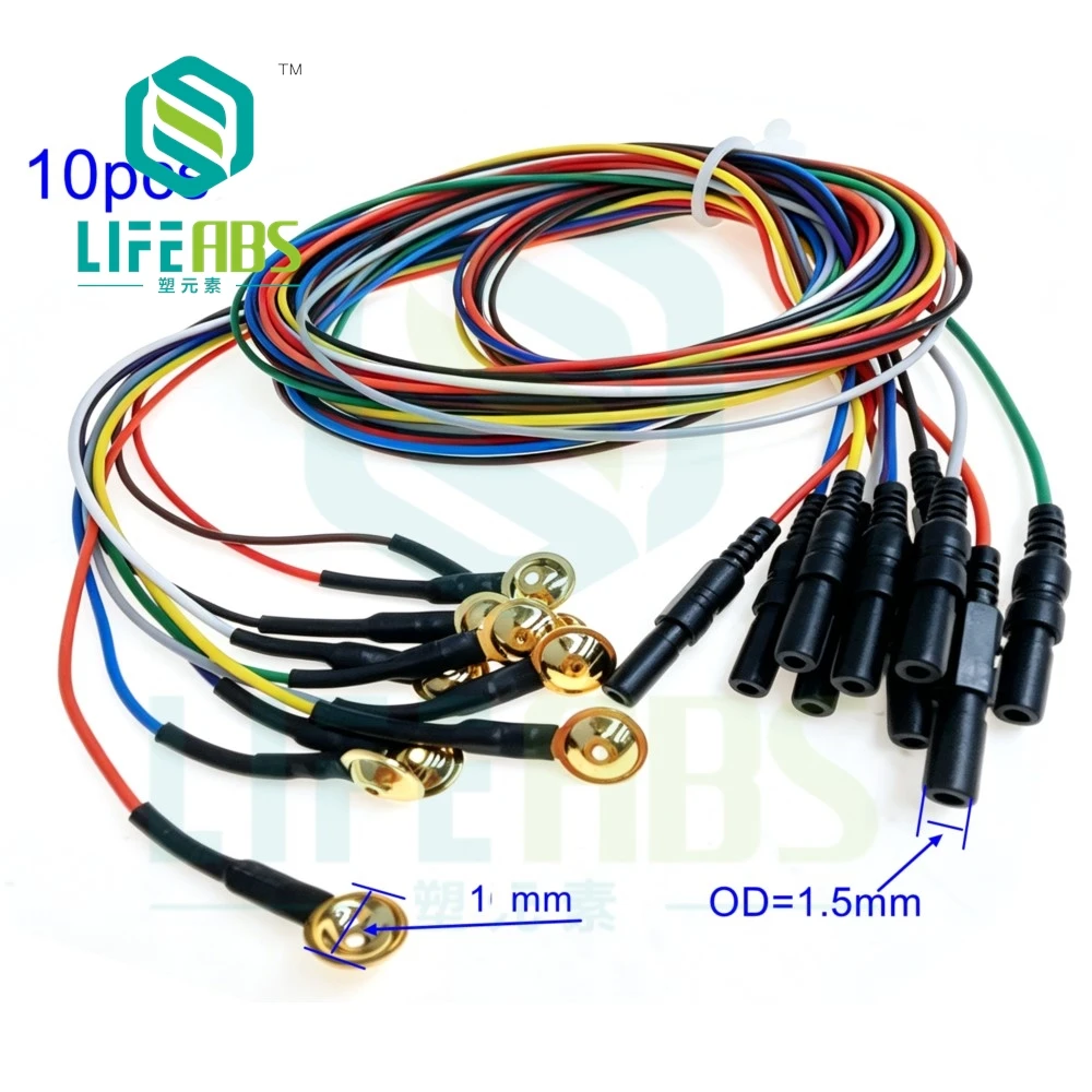 10PC Color brain electrode EEG wire brain conductance wire 10 starting gold-plated disk mounted electrode wires DIN1.5mm