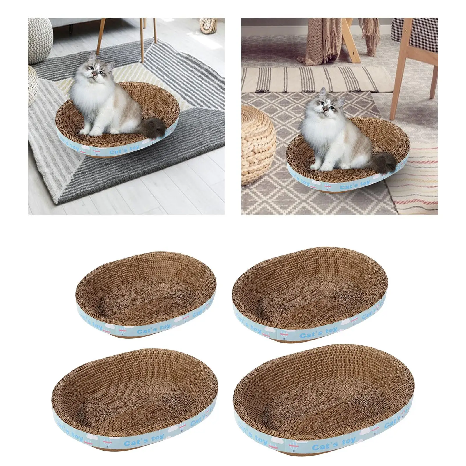 Oval Corrugated Scratch Pad Scratching Lounge Bed Cat Scratcher Cardboard for Kitty