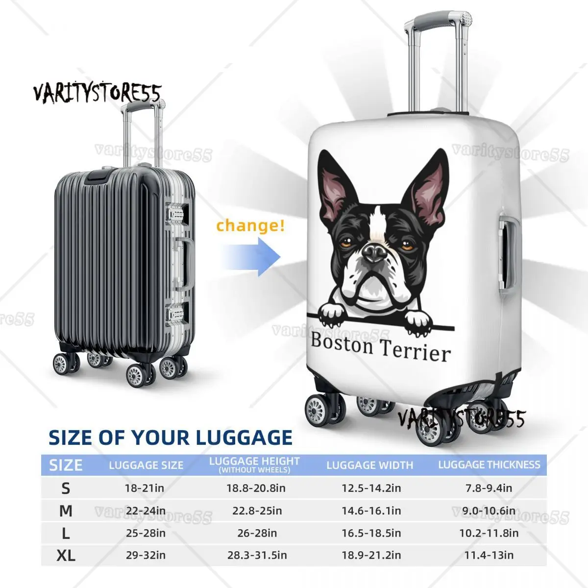 Custom Cute Dog Boston Terrier Suitcase Cover Dust Proof Pet Animal Luggage Protective Covers for 18-32 inch