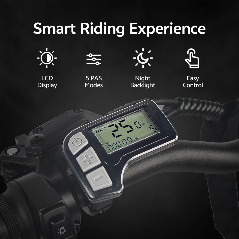 Pantalla LCD para Bicicleta Eléctrica, Accesorios de Pantalla Inteligente para Ebike, Conexión Impermeable de 5 Pines y 22,2 mm, Digital para ChamRider Ebike