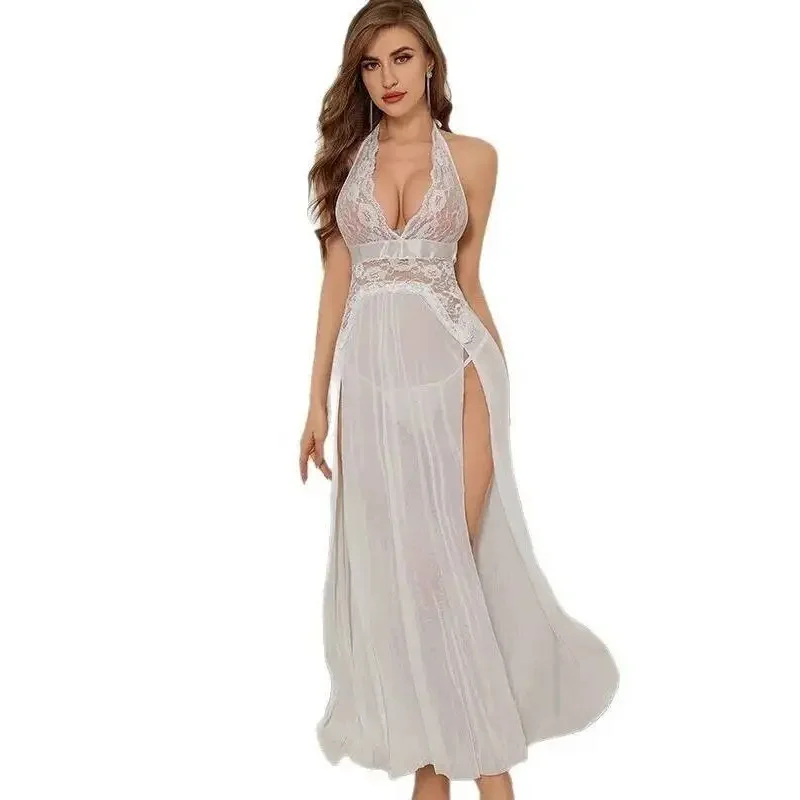 Camisón Sexy con tirantes para mujer, vestido largo de malla con tirantes divididos, Espalda descubierta, transparente, puro deseo, novedad de 2026