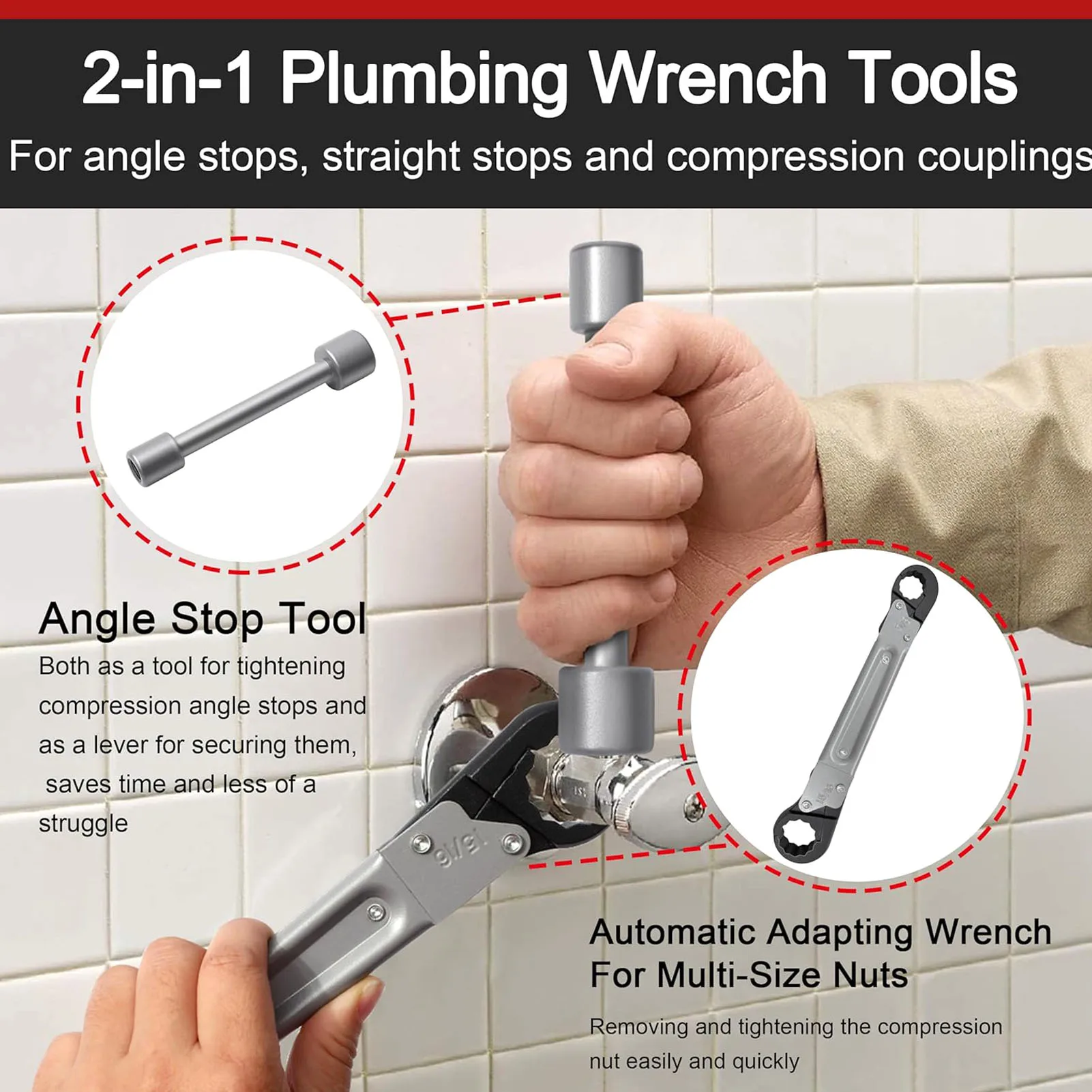 Angle Stop Wrench Set Professional Ni Plated Steel Plumbing Wrench Angle Stop Removal Tool