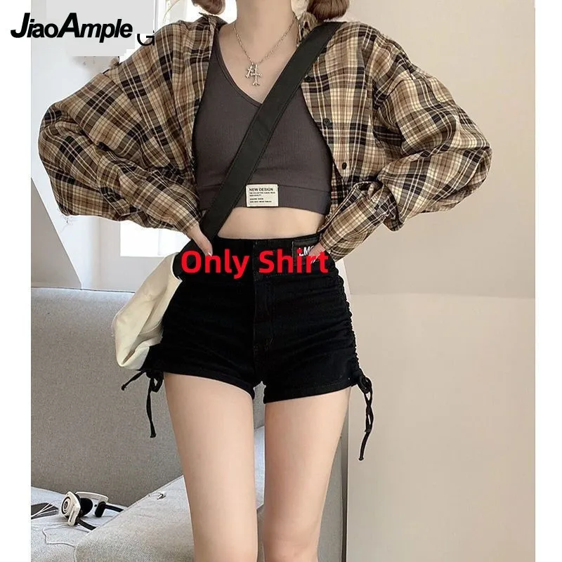 Women\'s Summer New Casual Sportswear Matching Set Korean Elegant Sunscreen Long Sleeved Plaid Shirt+suspender+Cargo Pants Suit