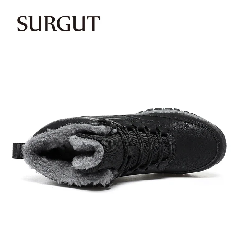 SURGUT Men Ankle Boots Pu Leather Comfortable Breathable Anti-Skid Man Winter Plush Warm Casual Sport Shoes Big Size 39-48