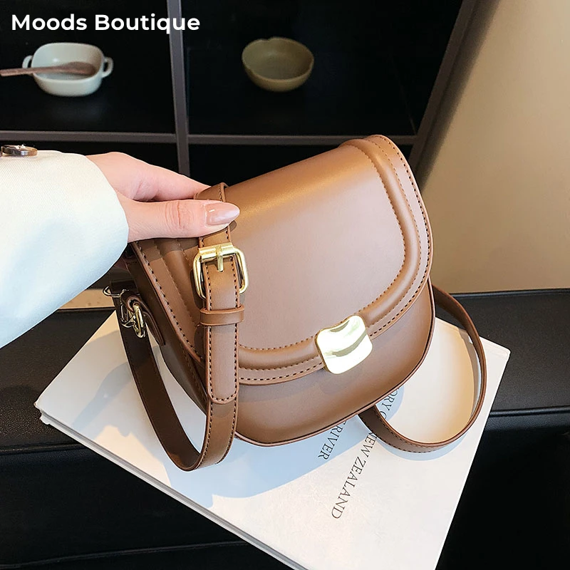 MOODS Retro Shoulder Crossbody Bags For Women Metal Hasp Solid Color Mini Messenger Saddle Bag 2023 Latest Trends Female Handbag