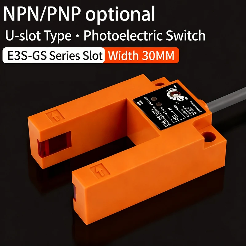 

E3S-GS30E4 U Slot Photoelectric Sensor Switch 30mm Slot Width 3-Wire NPN/PNP NO DC 6-36V for Elevator Leveling Lift Auto-Door