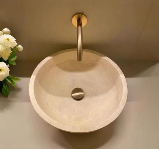 

With Drainer Style for Bedroom Apartment Modern Designer High-End Travertine Bathroom Wash Basin Above Counter Polished Sink