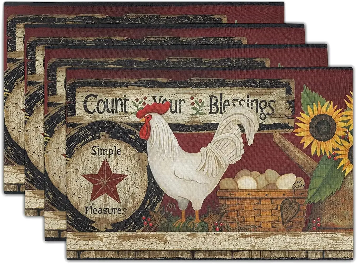 Rooster Chicken Placemats Welcome To Our Farmhouse Linen Place Mat Vintage Animal Farm Decorative Washable Non Slip Table