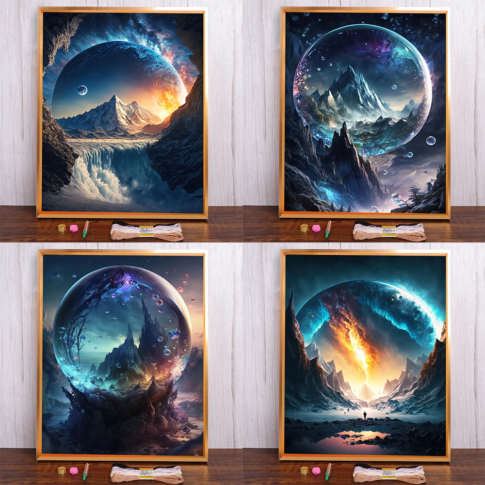 Fantasy Universe Landscape Printed Fabric 11CT Cross Stitch Embroidery Kit Hobby Sewing Handmade Painting Gift Package Needle