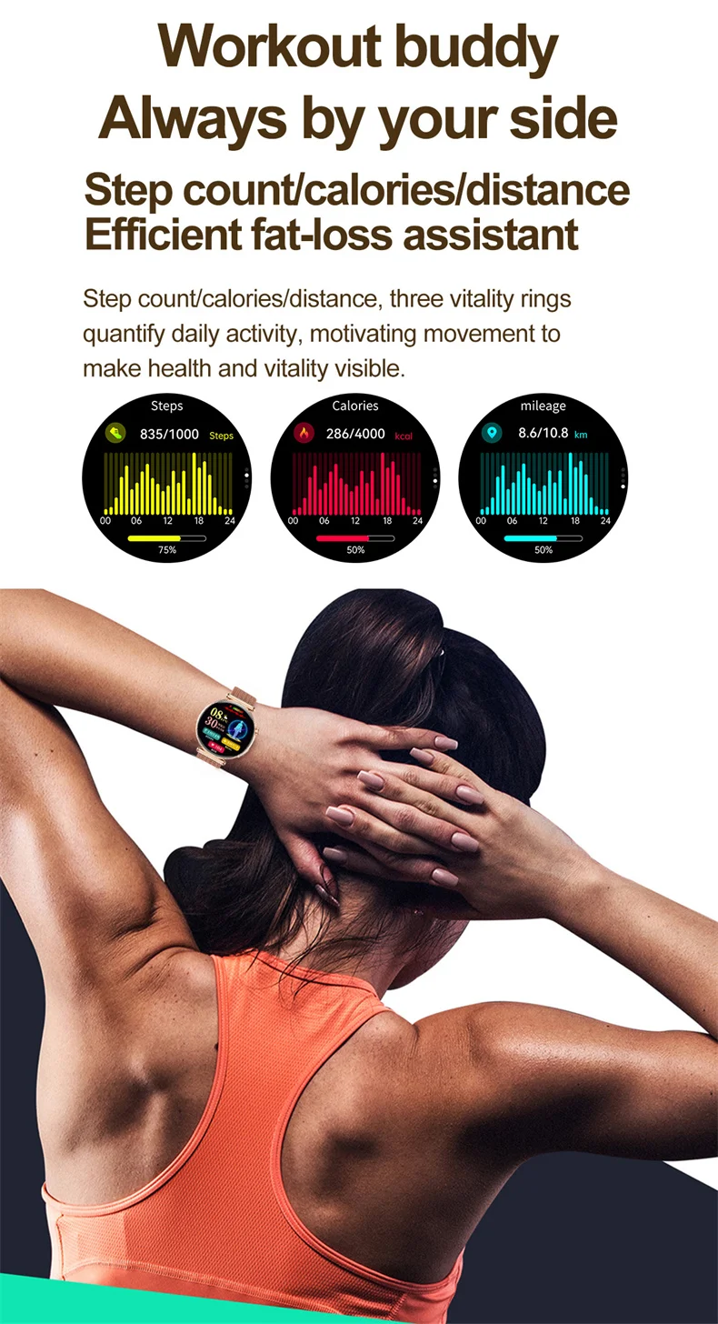 Damen-Smartwatch mit 1,32-Zoll-AMOLED-Bildschirm, Anruffunktion, EKG, Sportuhr, Blutdruckmessung, Mikro-Physikalische Untersuchung, KI-Zifferblatt, Damen-Smartwatch – Detail 26