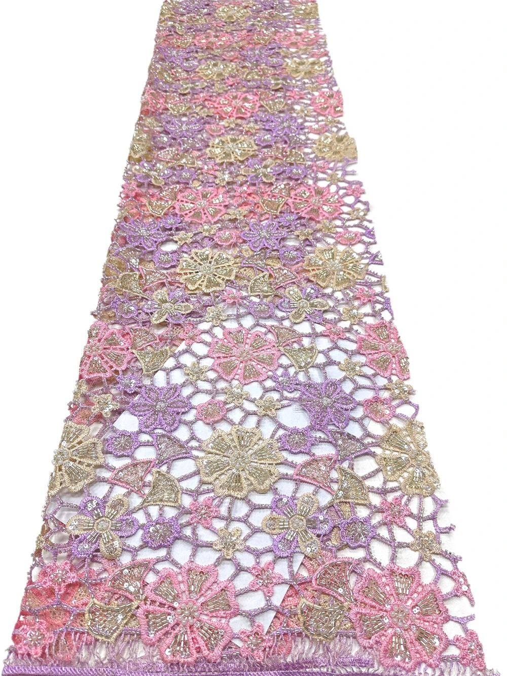 Salouva African Handmade Beaded Lace Fabric 2026 Bridal Mesh with French Sequins Nigerian Embroidery for Sewing