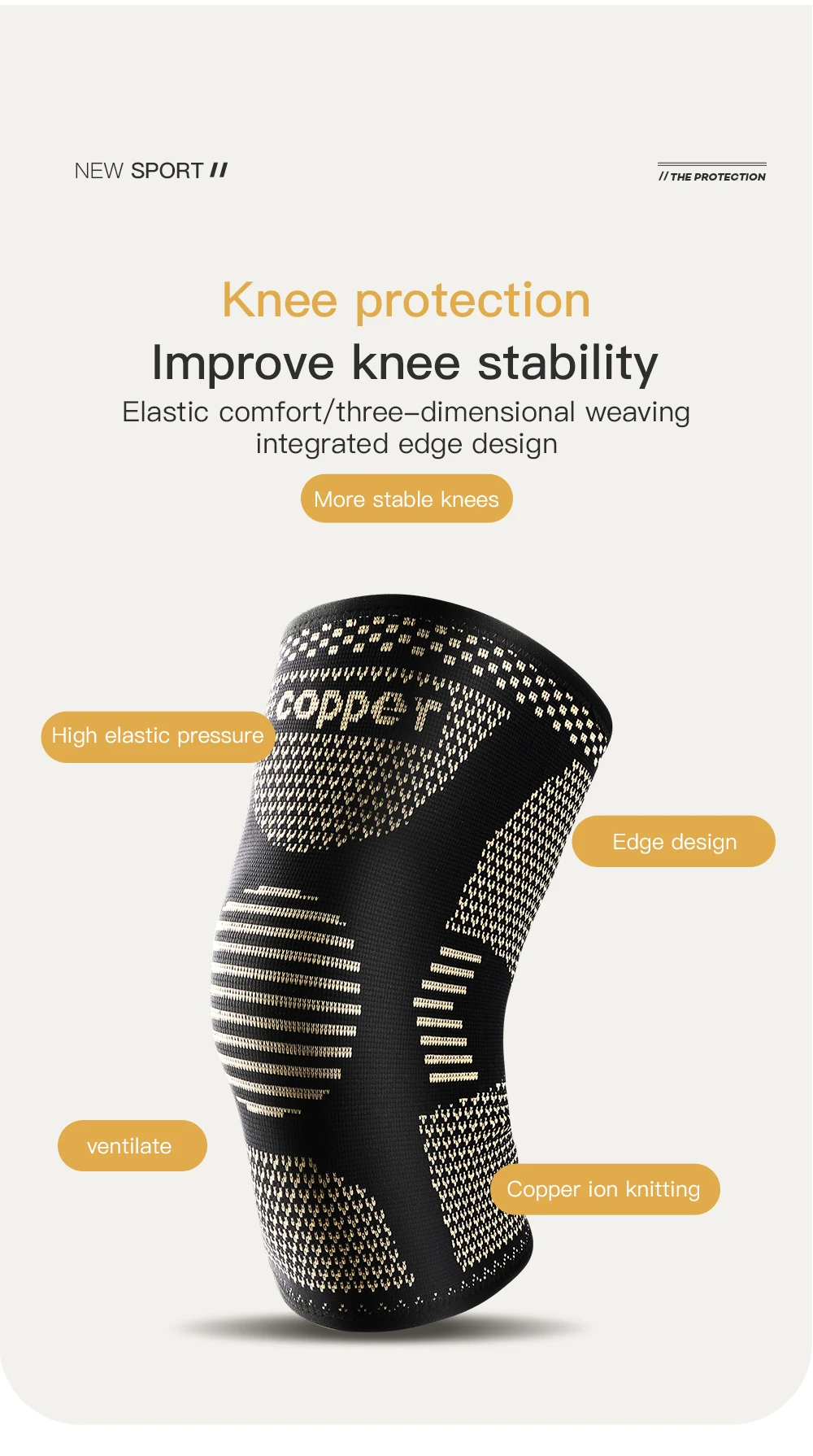 1PC Kupfer Knieorthese für Arthritis Schmerzen Unterstützung-Kupfer Knie Hülse für knie schmerzen Kompression hülse für Sport, knie Schmerzen Relief – Detail 3