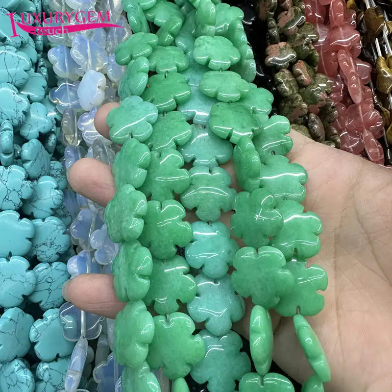 20mm Smooth 17Type Material Natural Stone Flat Flower Shape Loose Beads Strand 20Pcs Jewelry Making wj376