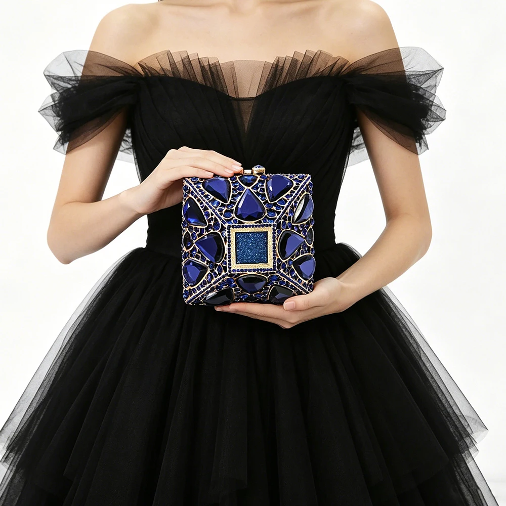 

WHTUOHENG Purple/Blue Crystals Evening Clutch Rhinestone Glass Bags Stone Handbags Party Purses Wedding Bridal Diamond Purses