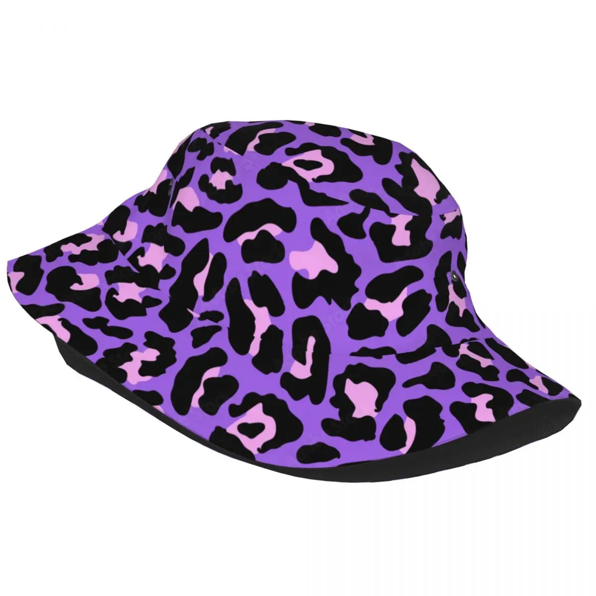 Custom Neon Purple And Pink Leopard Seamless Pattern Bucket Hat Men Women Animal Cheetah Beach Sun Summer Fisherman Cap