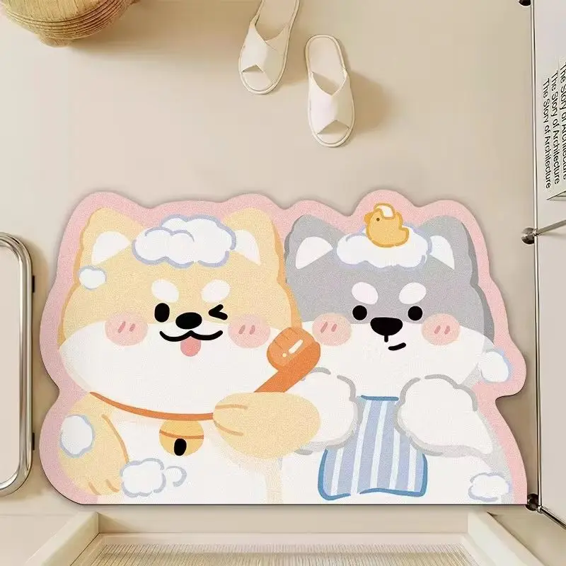 VIKAMA Korean Style Cream Shaped Doormat, Super Absorbent Non-Slip Bathroom Mat, Aesthetic Vanity Rug for Home Decor