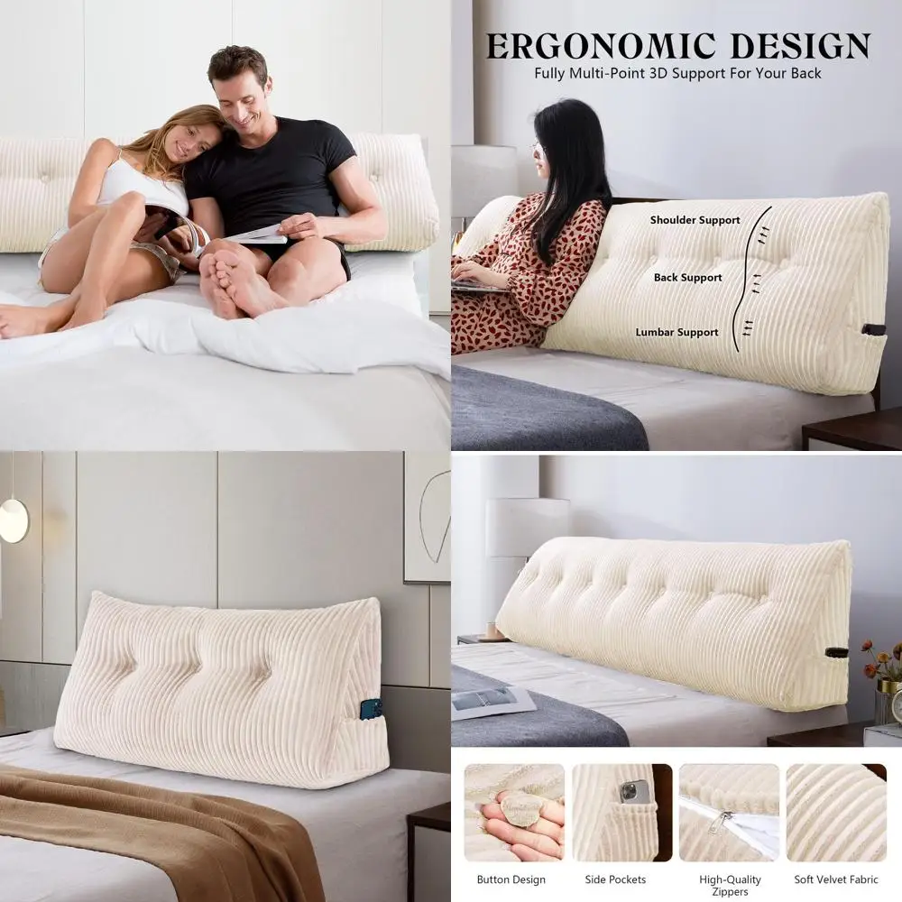 

Подушка для чтения в постели - треугольная опорная подушка, 40x8x20 см, бежевая