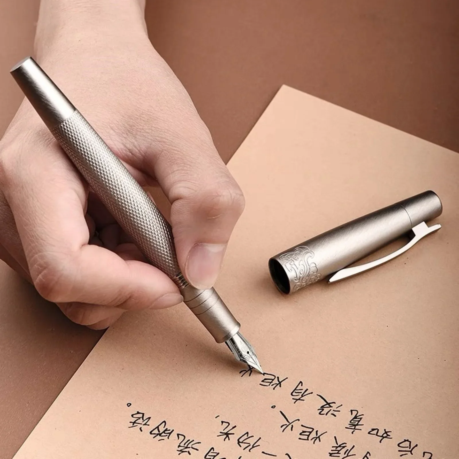 Hongdian 6013 Black Metal FountainPenTitanium /Silver EF/F/Bent Nib with Clip Converter Excellent Business Office Ink Pen