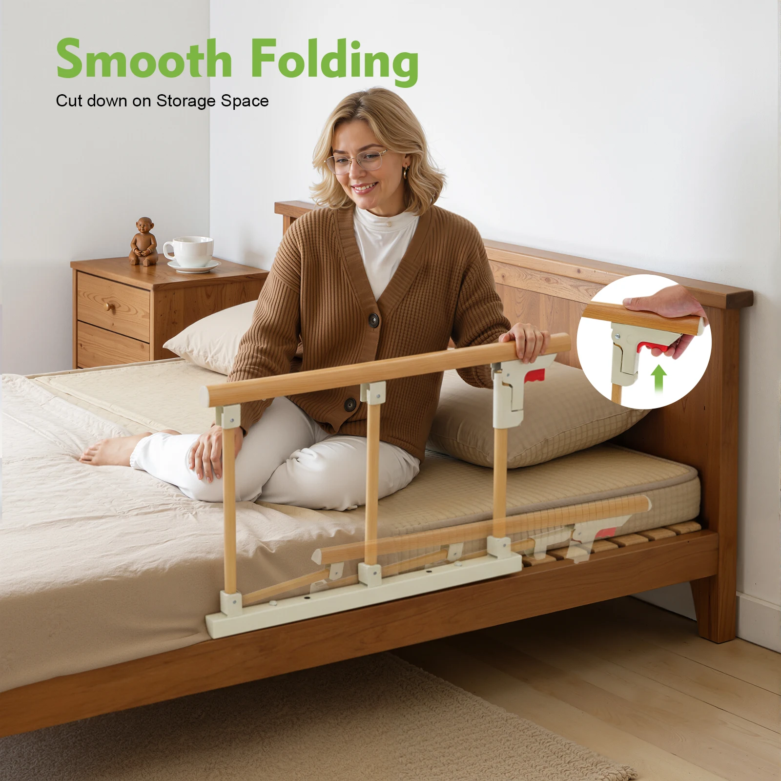 Sponda per Letto Pieghevole Altezza 40 cm, Protezione di Sicurezza in Lega di Alluminio per Anziani e Bambini, Facile da Piegare, Supporto Anti-Caduta