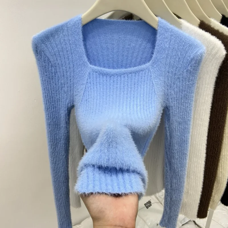 

Solid Color Slim Fit High Neck Knitted Base Layer Top For Winter