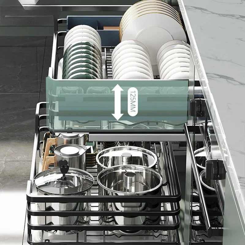 

ZLH Pull-out Basket Kitchen Cabinet Double-Layer Seasoning Cupboard inside 304 Stainless Steel Bowl Storage Rack Floating Shelf