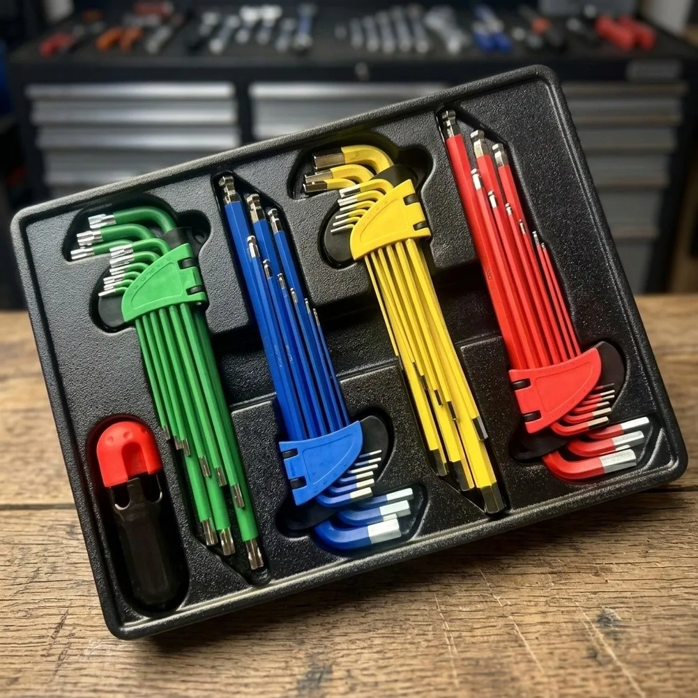 Color-Coded Hex Keys with Balanced Weight Distribution and Secure Grip for Controlled Operation in Dynamic Work Conditions