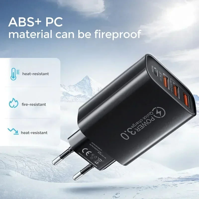 شاحن سريع USB نوع C ، محول طاقة جداري للآيفون ، شاومي ، سامسونج ، هاتف ، شحن سريع ، 4 منافذ ، PD ، 60 واط